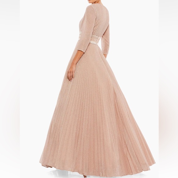 MAC DUGGAL SHIMMERING PLEATED A-LINE 3/4 SLEEVE GOWN - ROSE GOLD - Picture 7 of 16